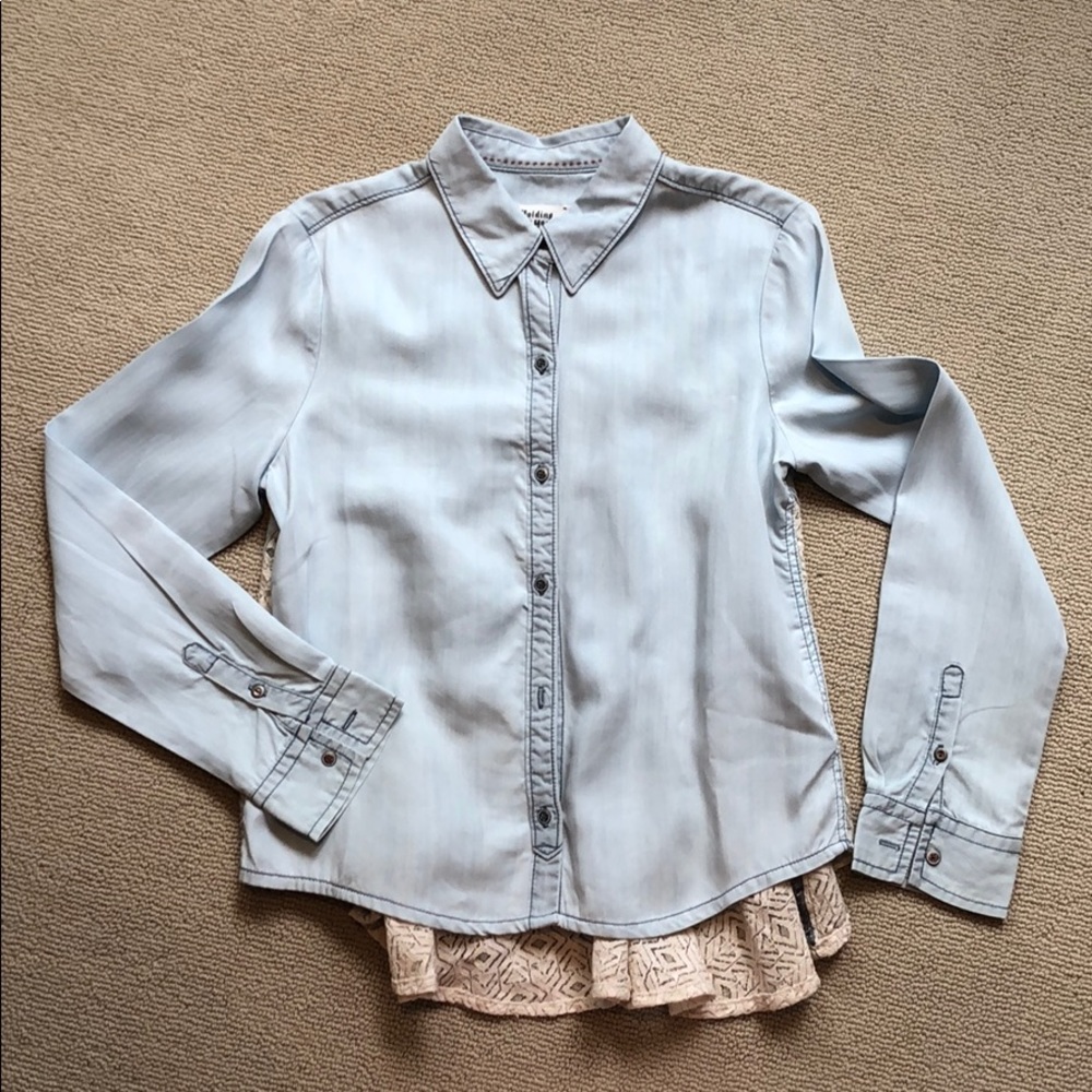 Chambray/Tencel Button Down With Lace Detail - image 1